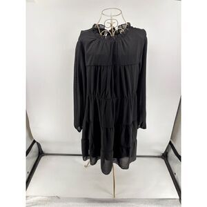 KIRUNDO Women's Ruffle Mock Neck Tiered Dress Black Size Large NWT Wednesday